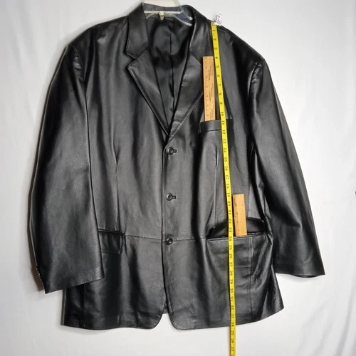 J Ferrar Men's XL Black Genuine Leather Sport Coat Jacket Blazer 54" Soft Y2K  image 5
