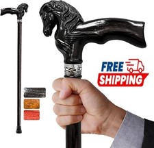 Elegant Hand-Carved Horse Head Wooden Walking Cane for Men and Women