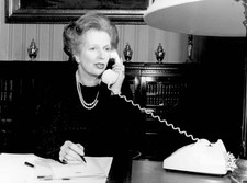 British stateswoman Margaret Thatcher telephoning fellow prime min- Old Photo