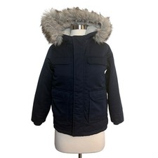 Abercrombie  Fitch Kids Hooded Faux Fur Trim Coat Navy Blue Boys Coat 7/8