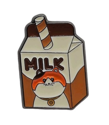 Mochi Milk Carton Cat Enamel Pin   Big Hero 6 Inspired Brown White Collectible