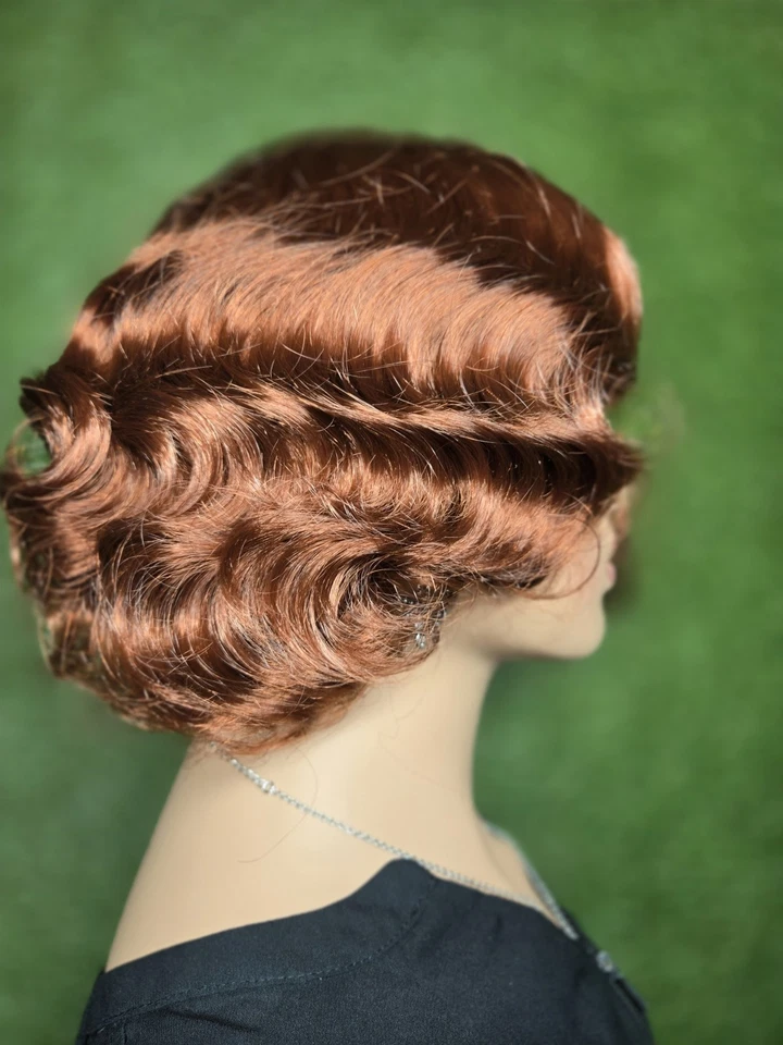 Peluca corta roja de los años 20 onda de dedo rizada corta vintage disfraces para mujer...02 Foto 2 de 4