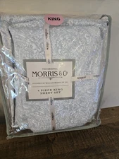 WILLIAM MORRIS & Co KING Cotton Teal & White Luxurious Floral Sheet Set NEW