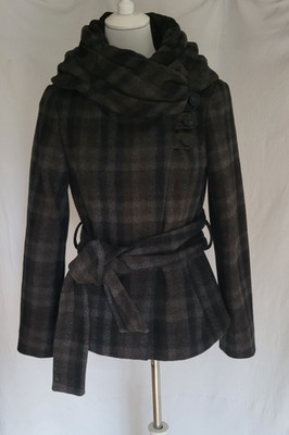 M/ eher S Damen ZARA BASIC Jacke Grau Schwarz kariert mit Kragen - Maße beachten