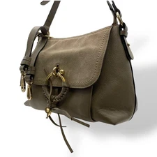 CHLOE Joan 2Way Leather Shoulder Bag Grey-Beige Designer Handbag Used From Japan