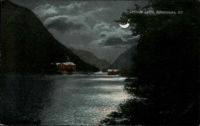 Adirondacks NY New York Cascade Lakes at Night c1900-20s Vintage Postcard