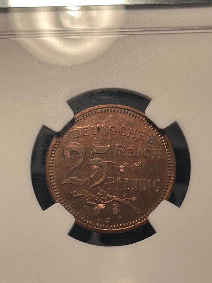 1908-D Alemania 25 Pfennig Scaaf # 18/G25 NGC PROOF-63 RB recién graduado Foto 3 de 3