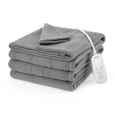 Sunbeam Electric Heated Bed Warming Blanket Gray Soft Brushed Fleece Twin Cozy