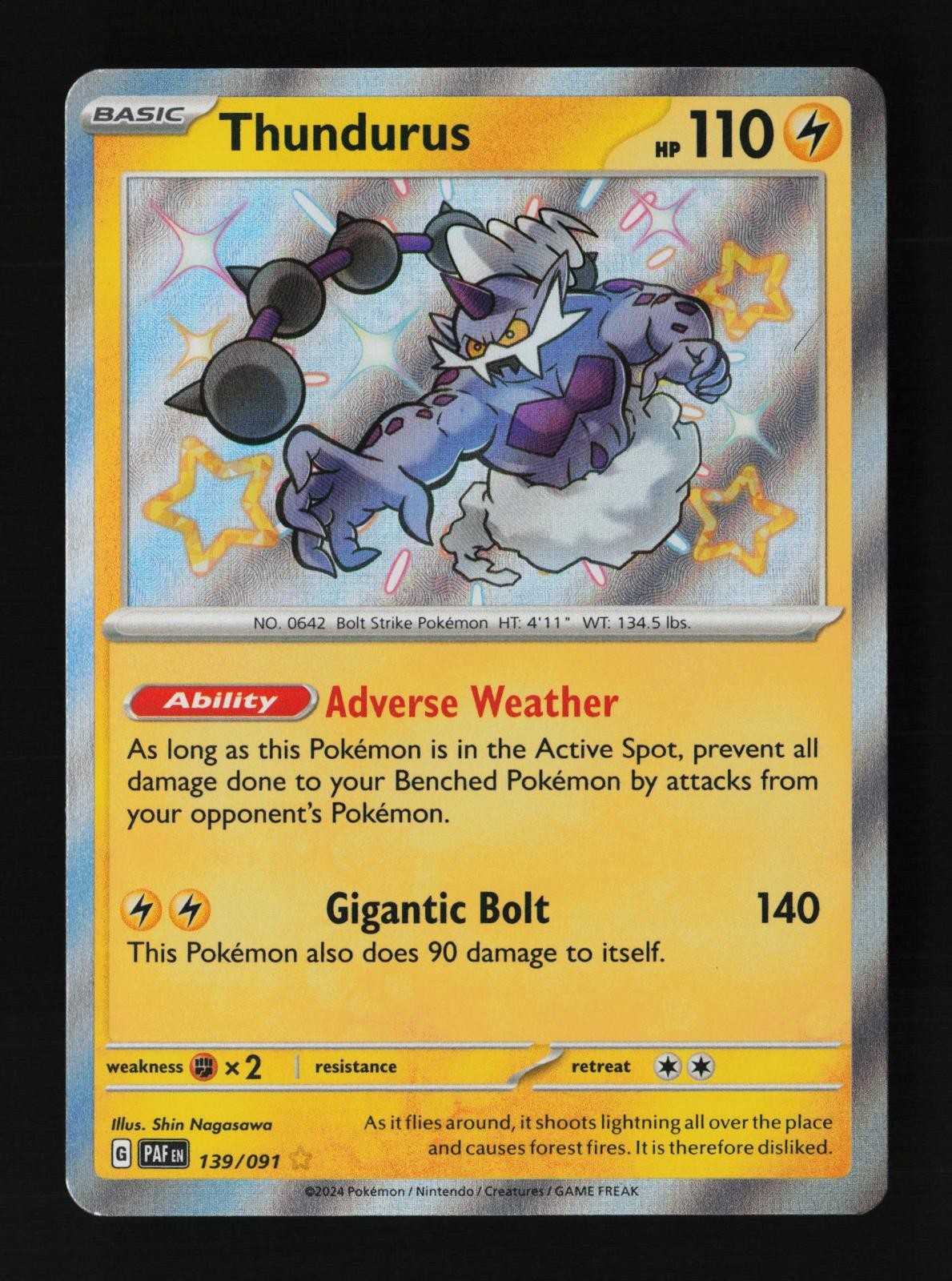 Thundurus 139/091 Shiny Rare Paldean Fates Pokemon Cards
