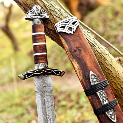 #ad Handmade Damascus Steel Viking Sword: Medieval Replica with Scabbard $139.04