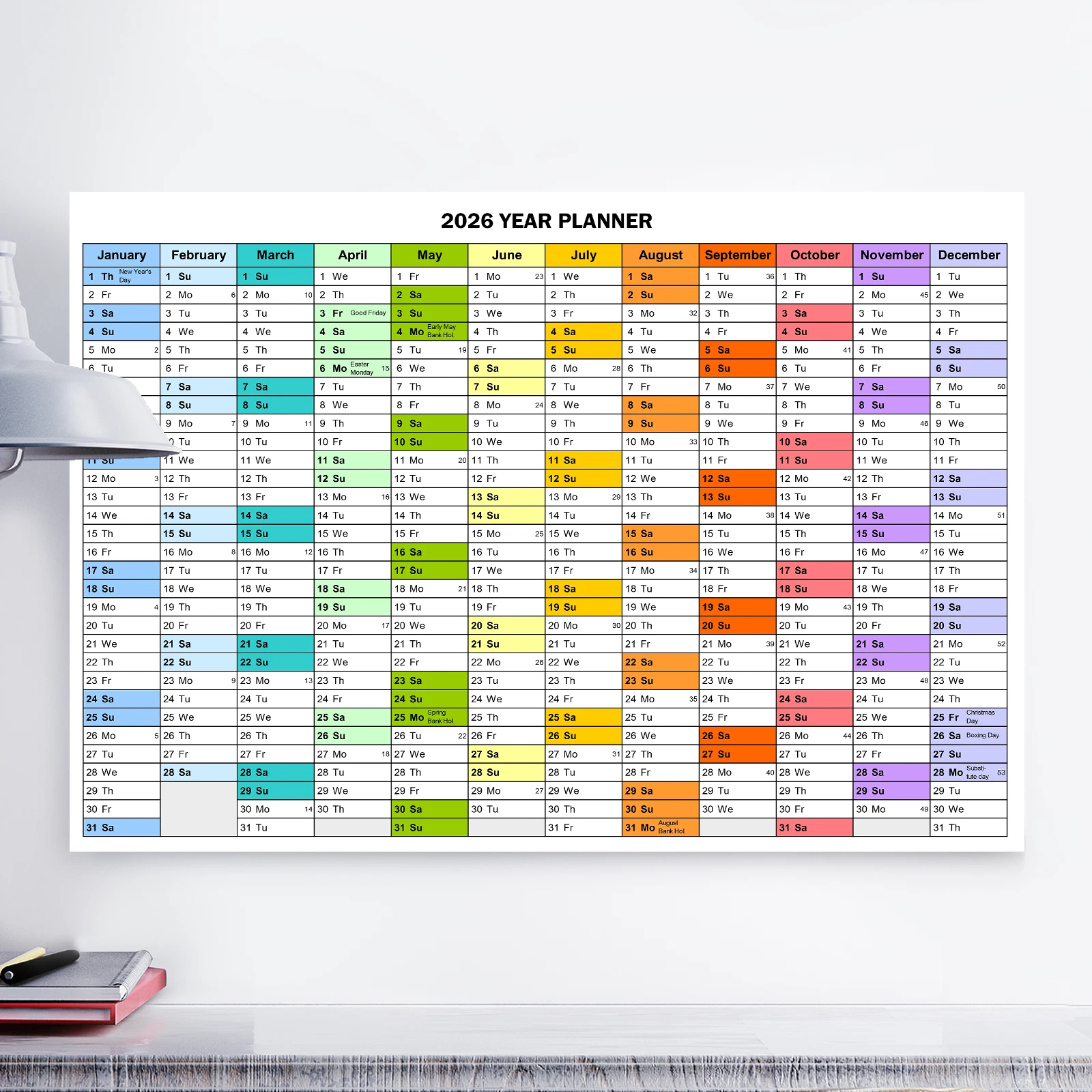 2026 full year wall planner calendar home office organiser