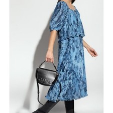 GANNI pleated georgette printed dress placid blue