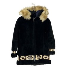 Vintage David Green Alaska Anchorage Hooded Parka Coat Women S Black FurTrim Zip
