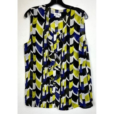 Chaus Green & Blue Sleeveless Button Up Blouse Women's 14