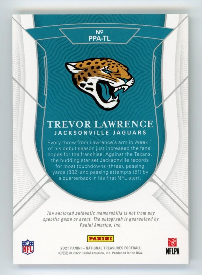 2021 National Treasures Prodigy Trevor Lawrence Rookie Patch AUTO /25 RC Silver - Image 2 of 2