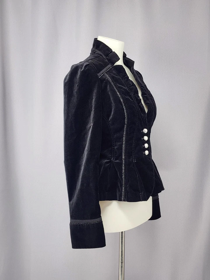 Blazer Casa Blanca Mercado Negro Mujer 4 Negro Terciopelo Volantes Estrás Botones Foto 3 de 4