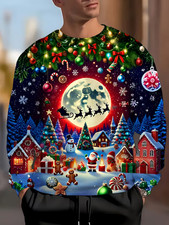 Whimsical Santa Reindeer Ugly Christmas Sweater 3D Print Holiday Jumper