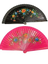 Floral Vintage Spanish Folding Fan with Doubled-Side Flower Wood Design for W...