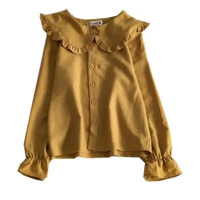 Langarm Shirt Puppenkragen Einreihig Weiß Vielseitig Herbst Damen Style