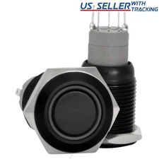 16mm Stainless Steel Latching Push Button Switch (Black with White LED)