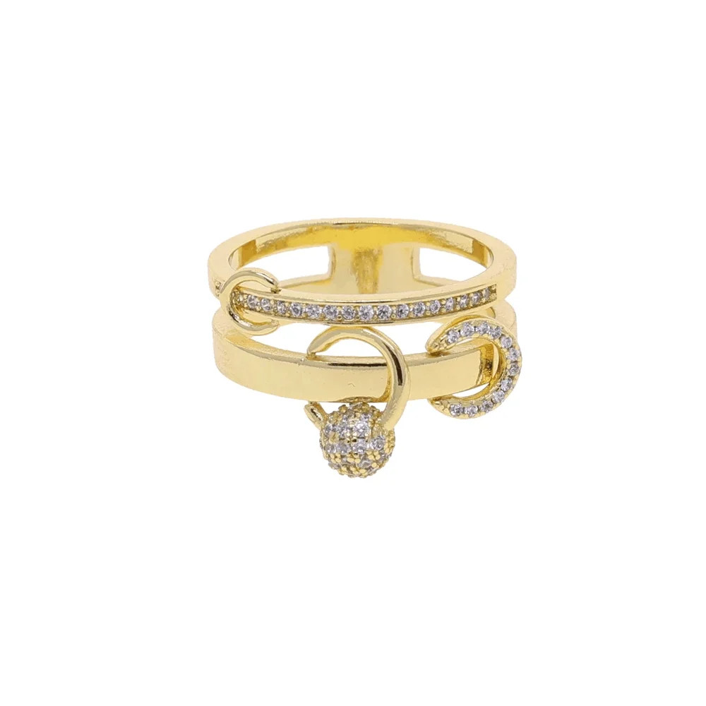 Gold Plated Multilayer Stacking Ring Prong Setting Full Finger Women Jewelry