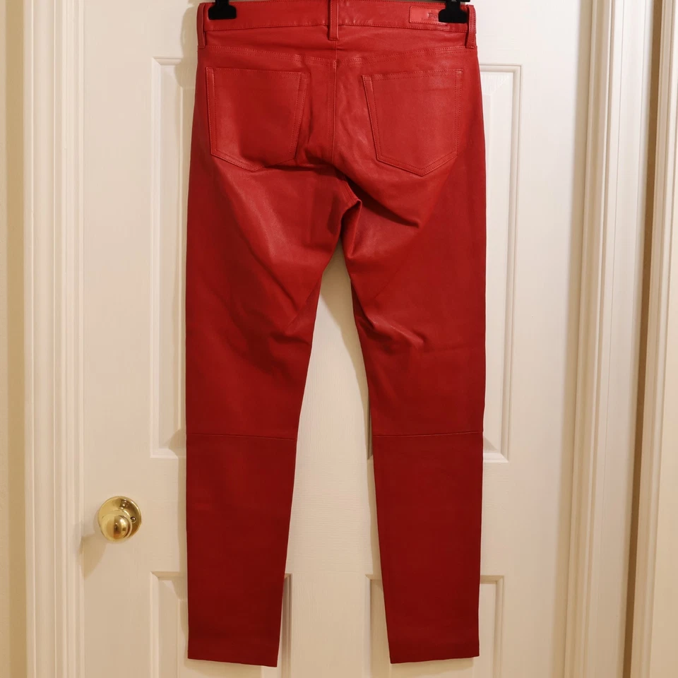 READ Polo Ralph Lauren red lamb leather pants zipper five pockets tapered US 8 L - Image 2 of 4