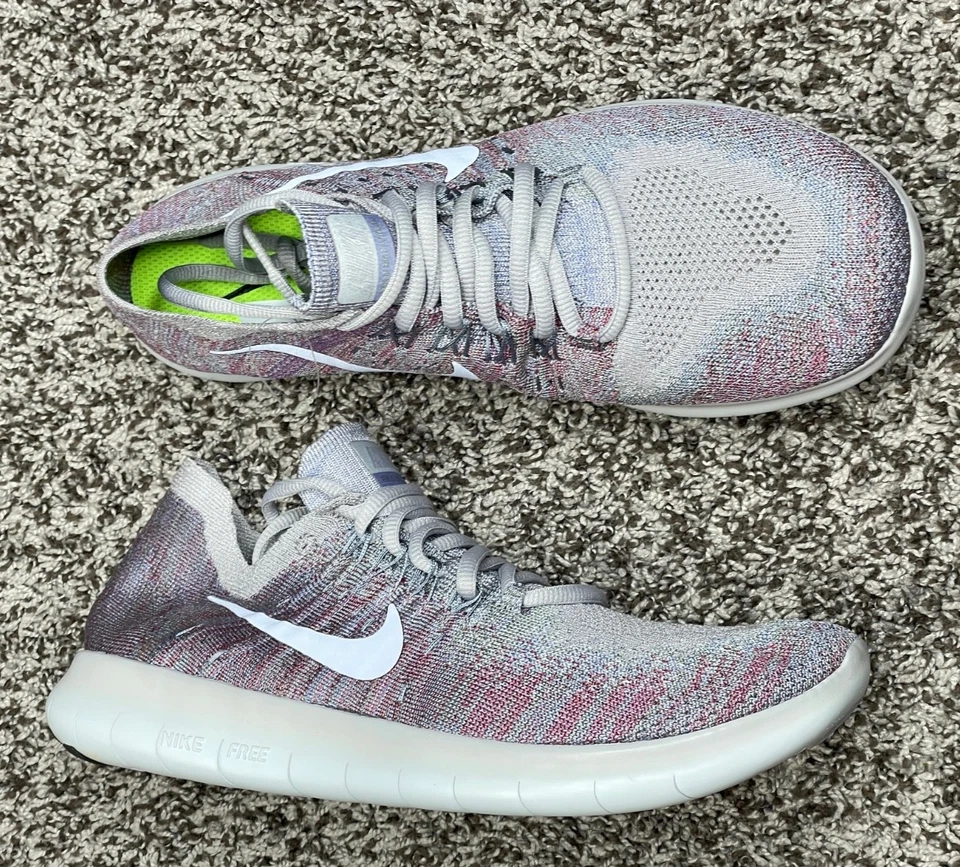 Tênis de corrida Nike Free RN Flyknit cinza vinho do Porto Wmns tamanho 8us NOVO 880844 007 - Imagem 2 de 4
