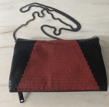 Vintage Rare Whiting And Davis Black Red Mesh Clutch Purse Chain Strap 53  
