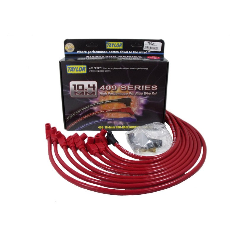 Taylor Spark Plug Wire Set 79228; 409 Pro Race 10.4mm Red 90° for Chevy V8