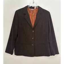 Chicos Brown Blazer Jacket Textured Silk Blend Career Womens Size 1 US 8