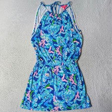 Lilly Pulitzer Gianni Skort Romper Womens XS Blue Turtle Villa Stretch Halter