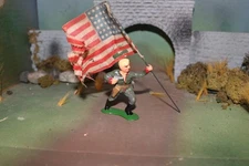 LEAD TOY SOLDIER LEADING THE CHARGE WITH FLAG RAISED BY 5 & 10-1981