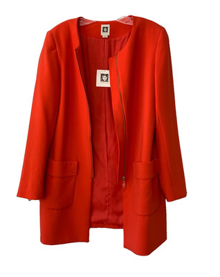 ANNE KLEIN RED JACKET FRONT ZIP UP POCKETS LONG SLEEVE SIZE M NWT