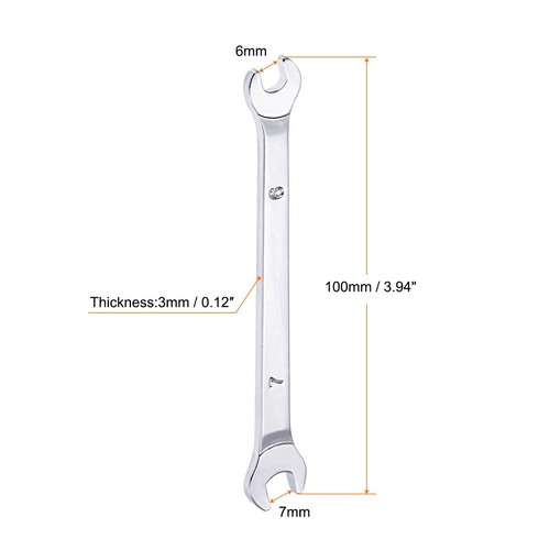 Thin Open End Wrench, 6mm x 7mm Metric Chrome Plated High Carbon Steel ...