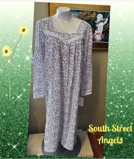 EILEEN WEST C5820133  WHITE FLORAL JERSEY COTTON LONG SLEEVE NIGHTGOWN SMALL