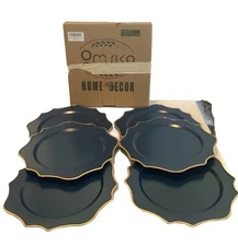 6 Round 13" Metallic Blue Acrylic Charger Plates Scallop Rim Design Omuriko