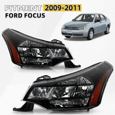 Halogen Headlight For 2009-2011 Ford Focus w/ Bulb Black Crystal Pair Left+Right