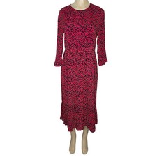 Zara Dress Womens M Red Leopard Print Long Sleeve Midi Ruffle Hem Animal Boho