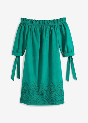 Neu Off-Shoulder-Kleid mit Stickerei Gr. 40 Minzegrün Damen Oversize Dress