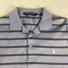 Ralph Lauren Polo Golf Shirt Mens Medium Blue Striped Short Sleeve Pima Cotton