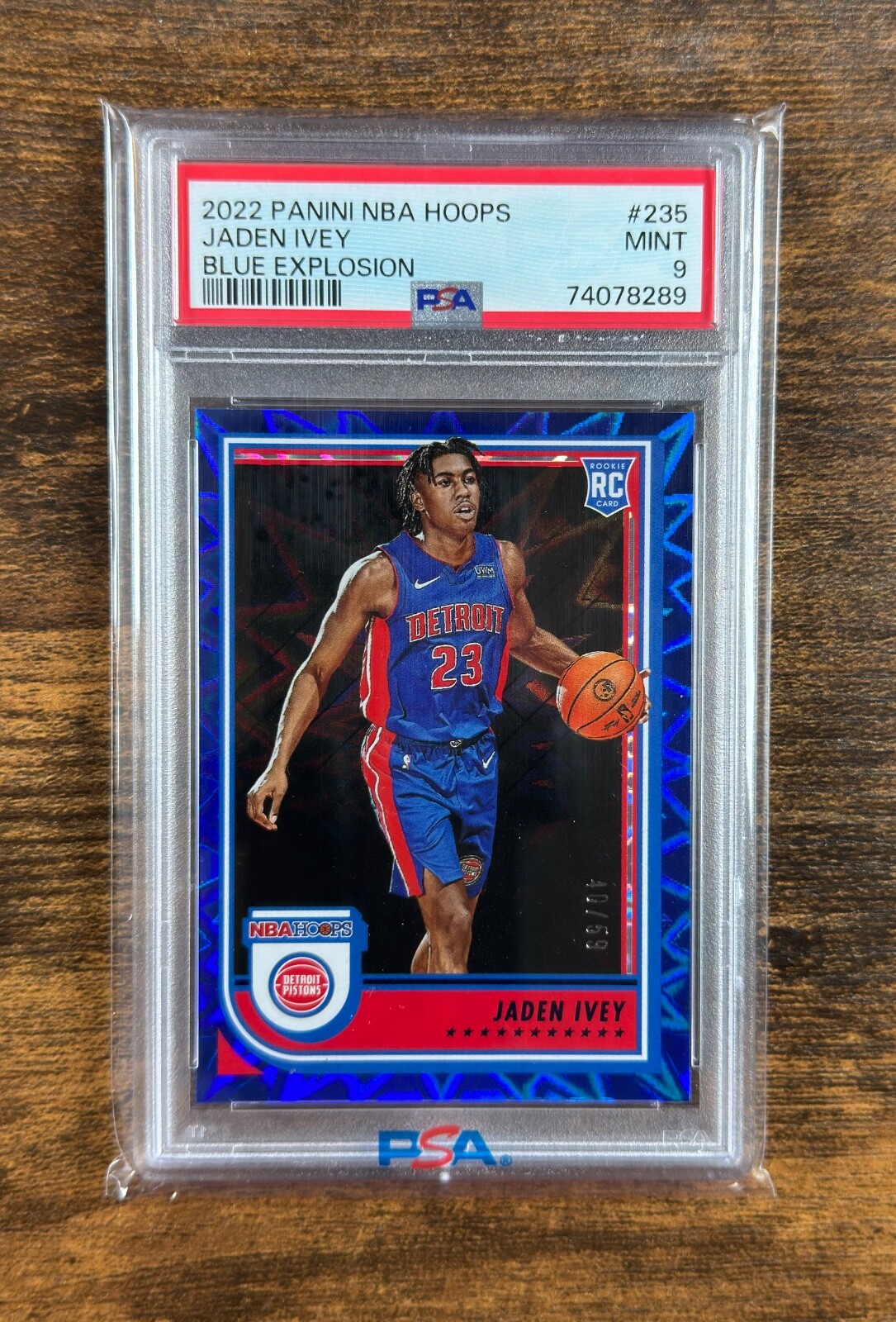 Jaden Ivey RC 2022-23 Panini NBA Hoops Blue Explosion Rookie #/59 PSA 9