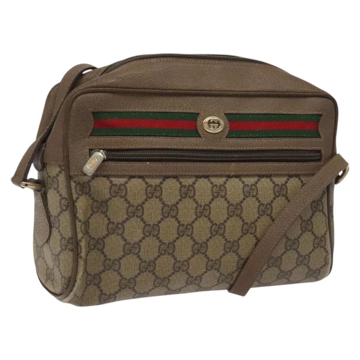 Sac à bandoulière GUCCI GG Supreme Web Sherry Line PVC cuir beige rouge authentique BA467