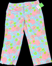 Vintage Lilly Pulitzer Womens Capris Pink Elefrance Pink on Aqua Sz 14 NEW