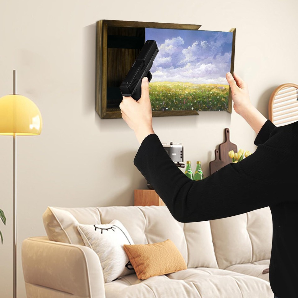 Hidden Wall Gun Safe for Home Solid Wooden Hidden Gun StorageIndoor