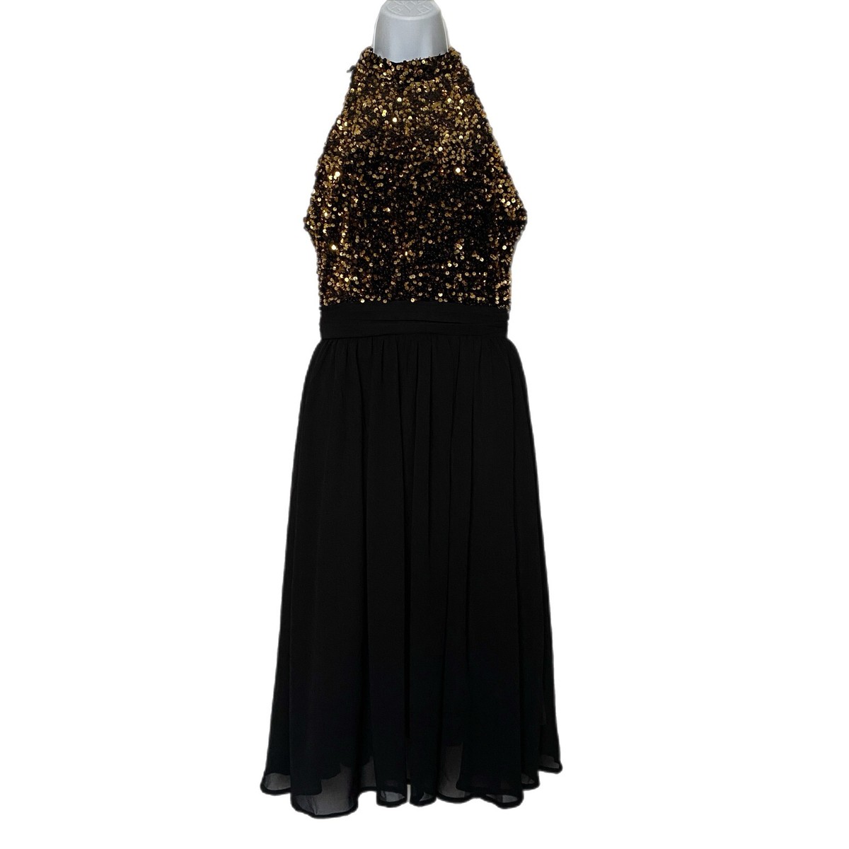 slim fit dress slacks Gold Sequins Black Chiffon Bridesmaid Dresses Ruffles V-Neck Floor Length main image 0