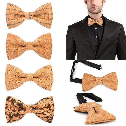 Adjustable Cork Wood Bow Ties for men Wooden Bow Tie Men's Handmade Solid Bowt ) - Picture 3 of 48