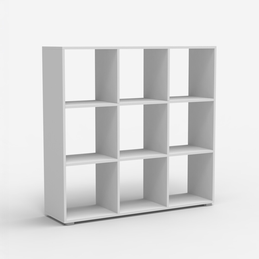 Librería estantería moderna blanca de madera para salón y despacho Wari