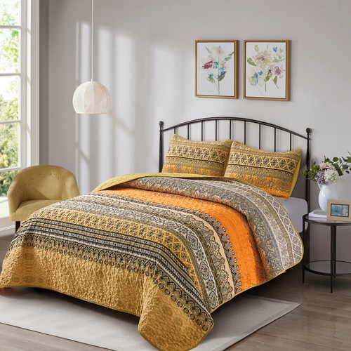 Bohemia Floral Quilted Coverlet Patchwork Comforter Bedspread Set Rug Queen Size - Picture 155 of 207
