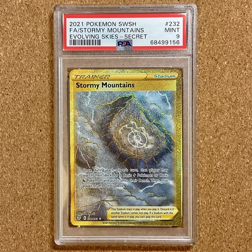 STORMY MOUNTAINS #232 POKÉMON EVOLVING SKIES SECRET RARE TRAINER - PSA 9 MINT
