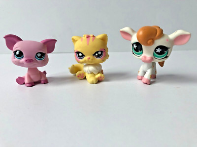 Lot De 3 Figurines Littlest Pet Shop Sous Blister : Cochon #877, Vache #877, Chat #878